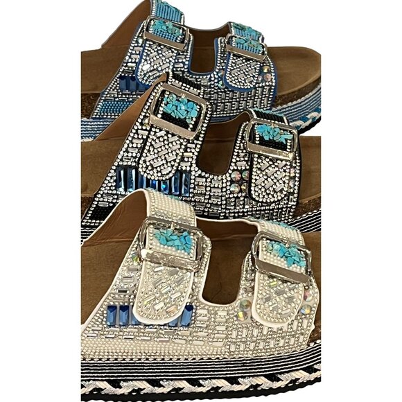 G-3. Boutique Stone Crystal Bead Embellished Slides Pick Your Size & Color - Picture 1 of 1